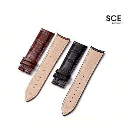 Compatibile con Jaeger-LeCoultre Master Ultra Thin, cinturino in vera pelle con chiusura deployante, estremità curva 20 mm marrone nero