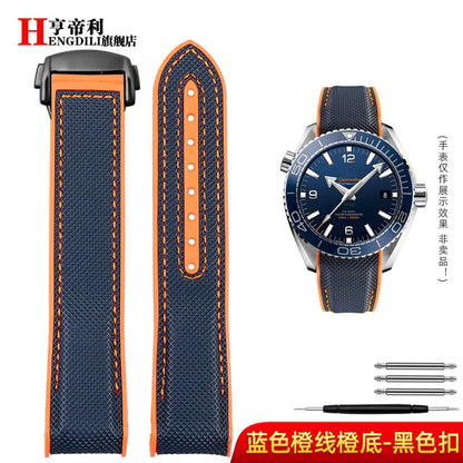 Bracelet à extrémité incurvée pour hommes, 8 couleurs, pour Omega Seamaster 300 Ocean Speedmaster 8900 Planet Ocean, 20m 22mm, tissu en Nylon et caoutchouc