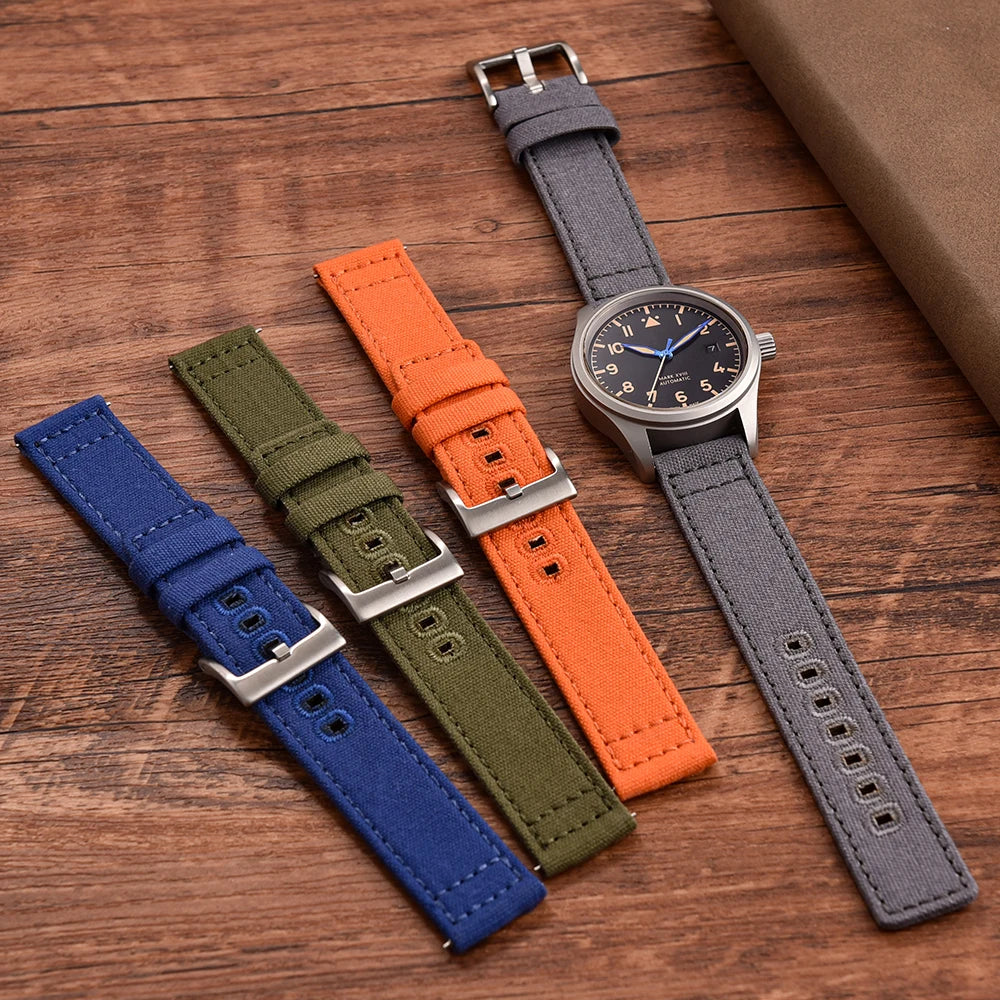 Universal Nylon Watch Strap, 20mm 22mm Quick Release Durable Retro Canvas Sport Belt for Omega Seiko Cartier