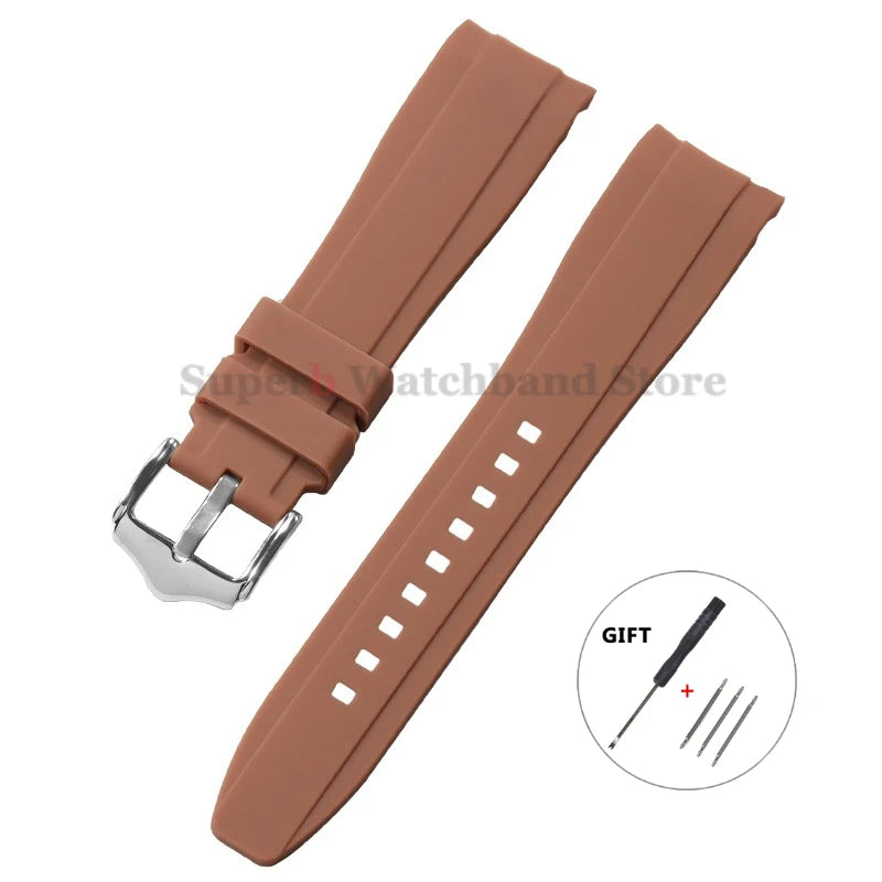 Bracelet de montre en Silicone à extrémité incurvée pour Rolex 20mm 22mm, Bracelet en caoutchouc de haute qualité pour Bracelet Omega, étanche