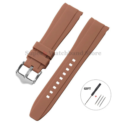 Bracelet de montre en Silicone à extrémité incurvée pour Rolex 20mm 22mm, Bracelet en caoutchouc de haute qualité pour Bracelet Omega, étanche