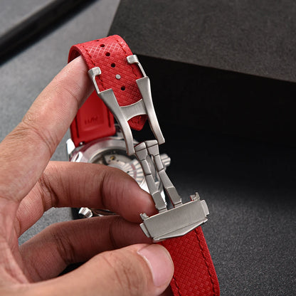 Cinturino per orologio in gomma FKM testurizzata per d-elug, fibbia deployante Premium a sgancio rapido, impermeabile, flessibile, 20mm 22mm