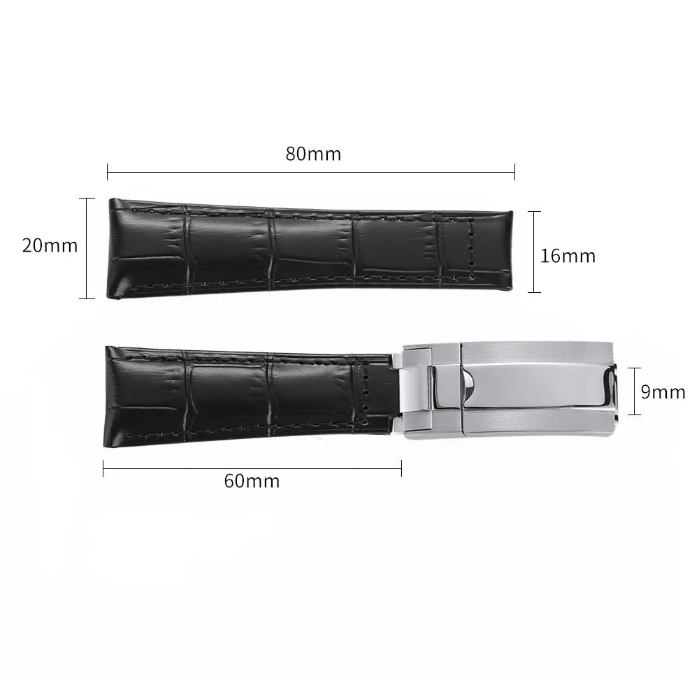 Bracelets de montre 20mm en Cuir - Boucle Déployante Acier Poli