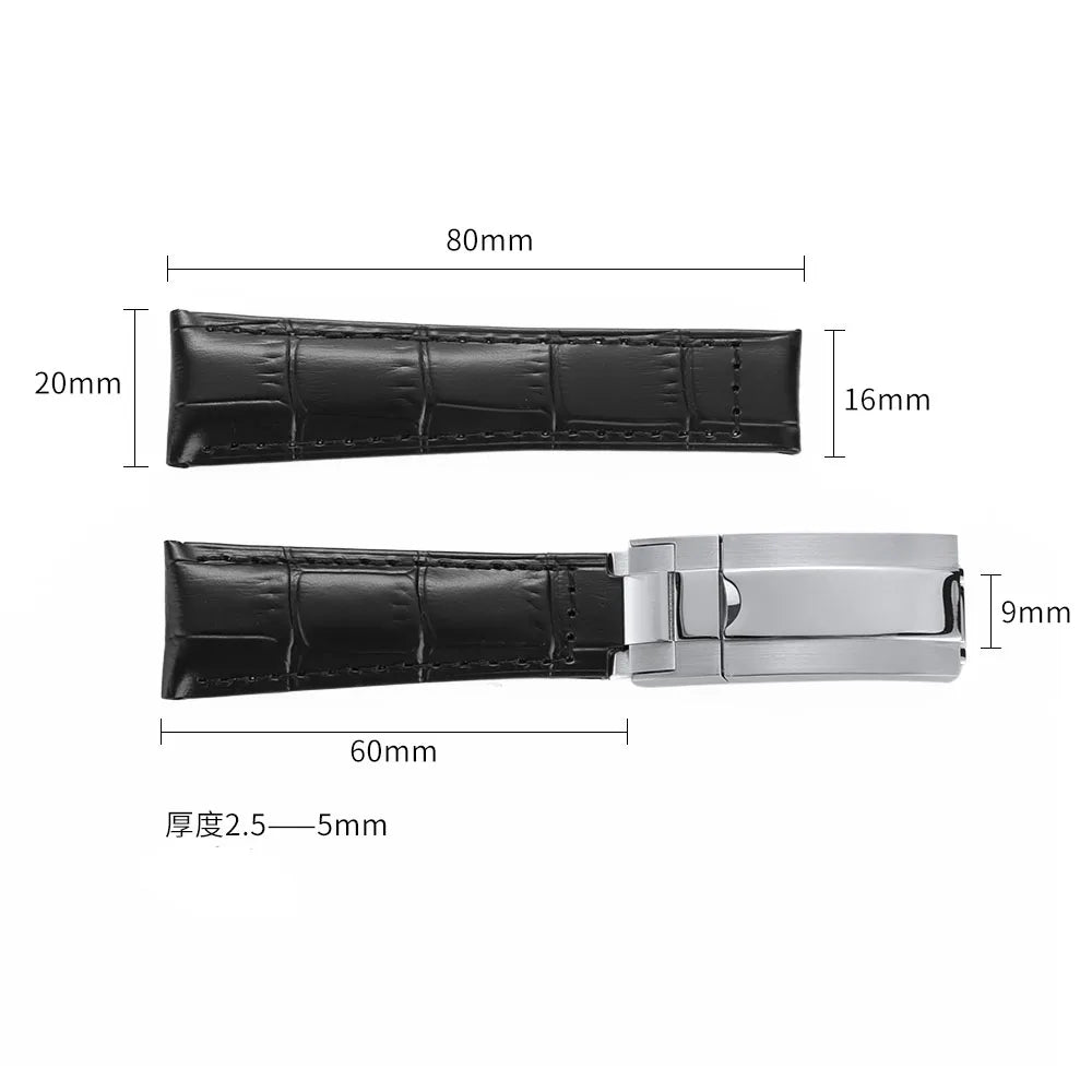 20mm Watch Straps for Rolex SUBMARINER Water Ghost DAYTONA GMT Genuine Cowhide Grain Calf Leather Men Women Watch Strap Accessories