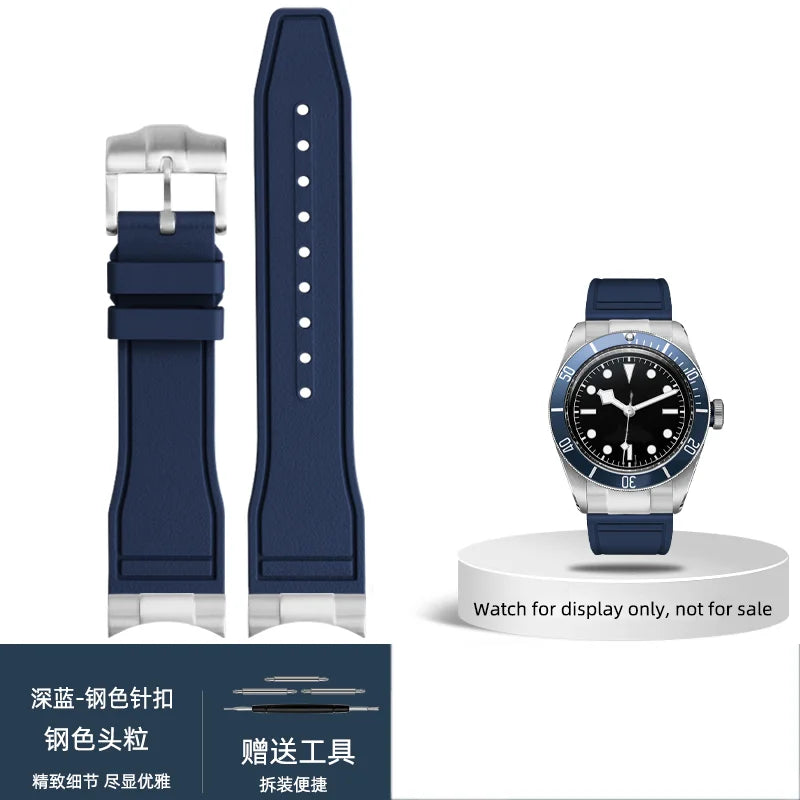FKM – Cinturino in gomma 316L, maglia terminale curva in acciaio inossidabile 20/21/22mm per Tudor Black Bay M79363 M7939G1, adattatore in metallo, connettore 41mm