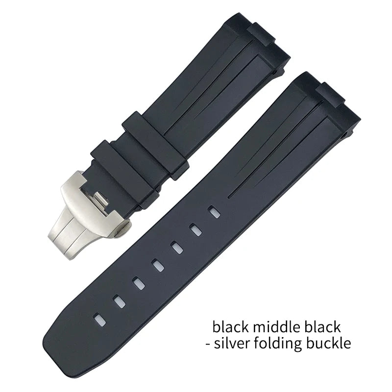 Bracelet de montre en caoutchouc et Silicone 24mm, extrémité incurvée pour PANERAI, boucle pliante, noir, vert, Orange, Bracelets de plongée, outils gratuits