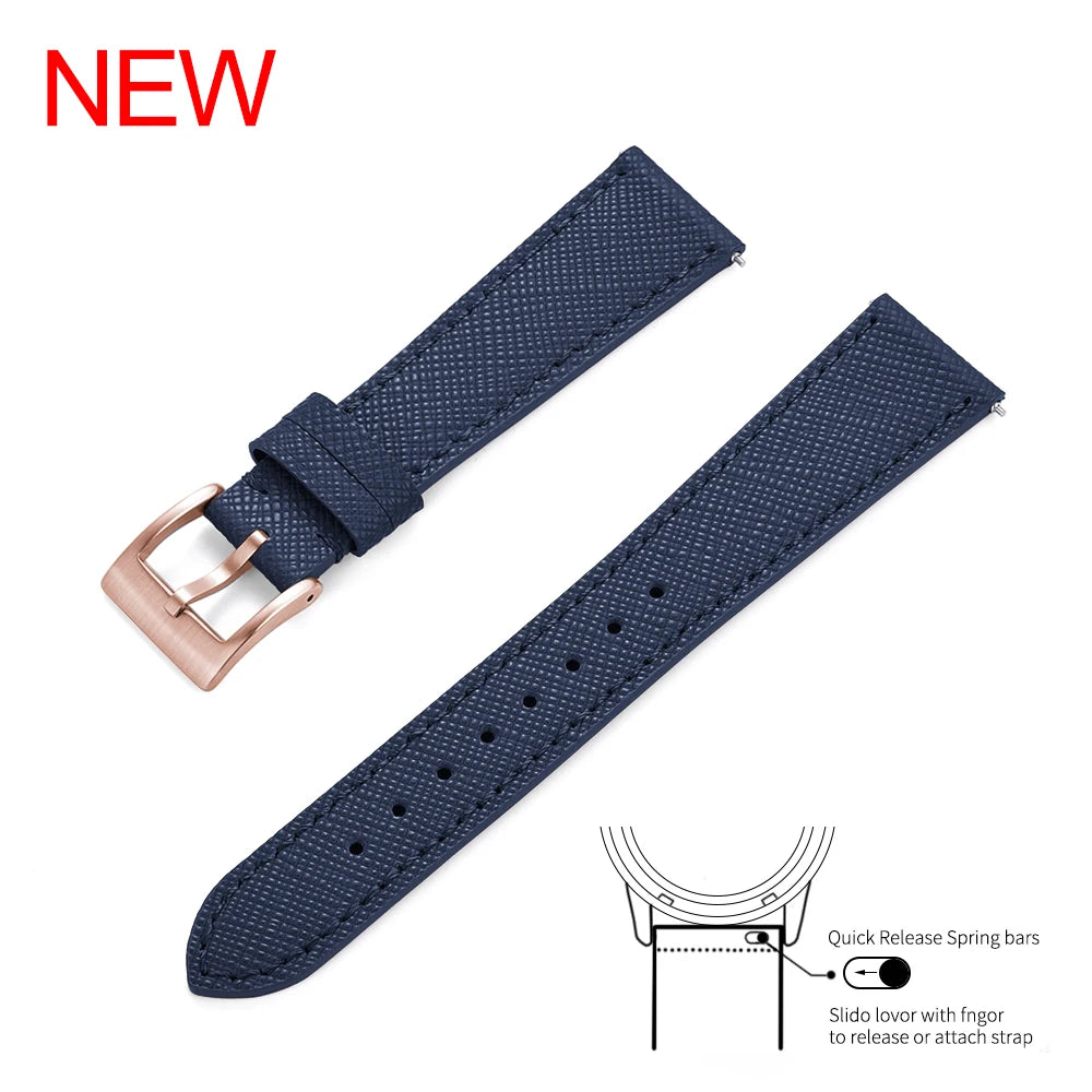 Bracelet de montre Durable en cuir cousu Vintage classique à dégagement rapide 18mm 19mm 20mm 21mm 22mm 23mm 24mm bracelet de montre en cuir Saffiano