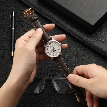 Cinturino per orologio in vera pelle per Longines, accessori, cinturini per orologi, chiusura a farfalla, cinturino da polso 18 19 20 21 22 mm