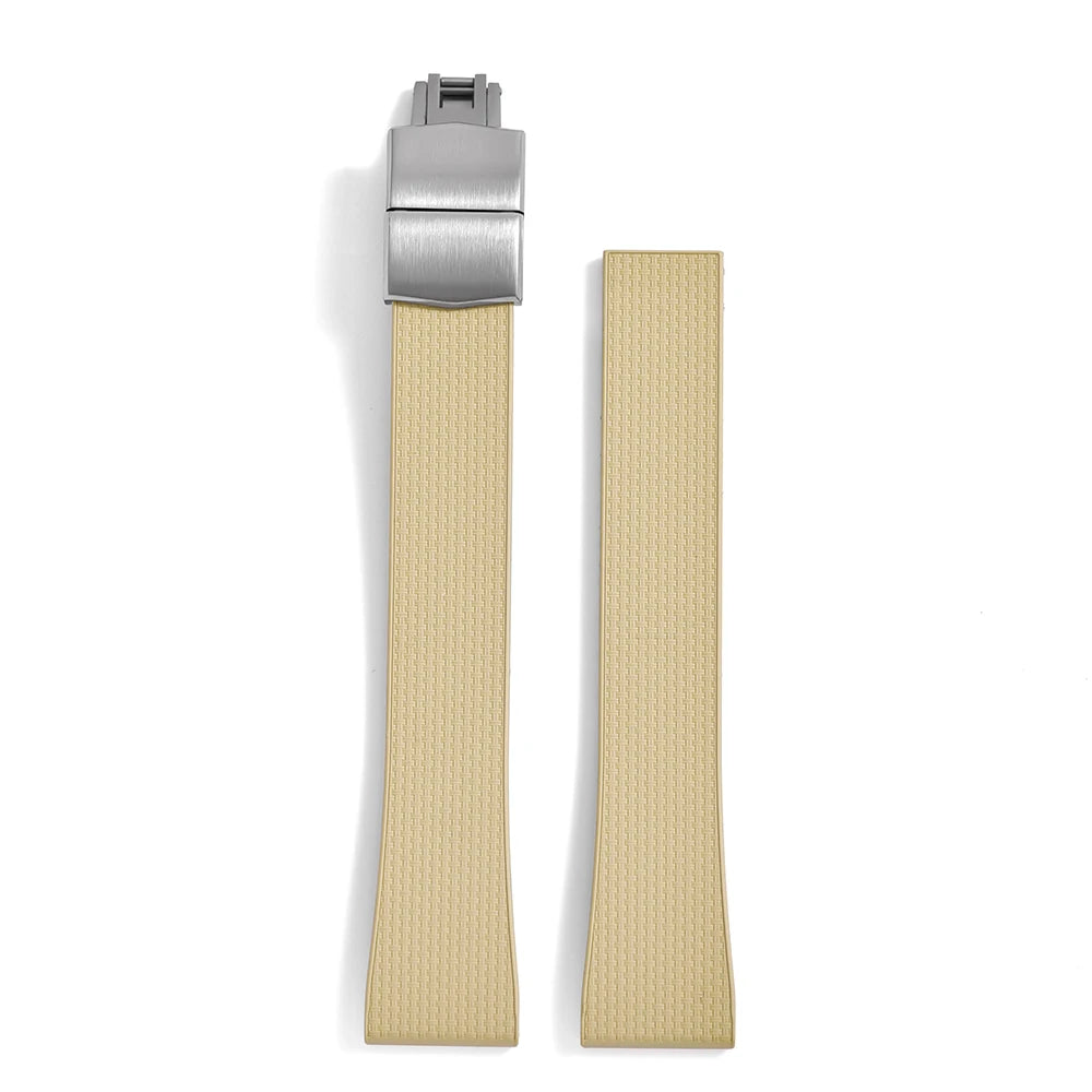 Bracelet de montre en caoutchouc FKM 20mm Style Delugs boucle papillon en argent découpée