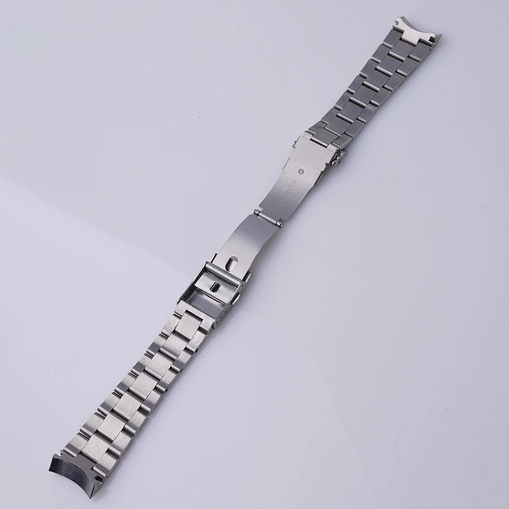 Rolamy 22mm Bracciale per orologio argento con estremità curva, maglie di ricambio, doppia fibbia deployante per Seiko SSK005KC SBSC017 001 003 019