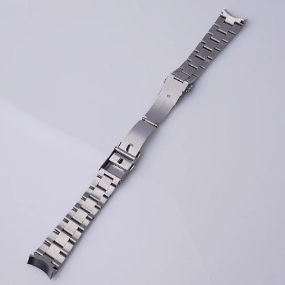 Rolamy 22mm Bracciale per orologio argento con estremità curva, maglie di ricambio, doppia fibbia deployante per Seiko SSK005KC SBSC017 001 003 019