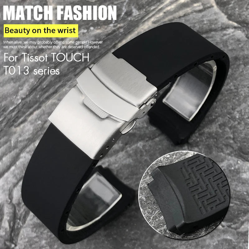 Cinturino per orologio in gomma e silicone da uomo, 21 mm, nero, arancione, morbido, per serie Tissot T033, T Touch T013.420, strumenti
