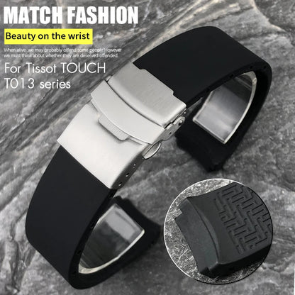 Cinturino per orologio in gomma e silicone da uomo, 21 mm, nero, arancione, morbido, per serie Tissot T033, T Touch T013.420, strumenti
