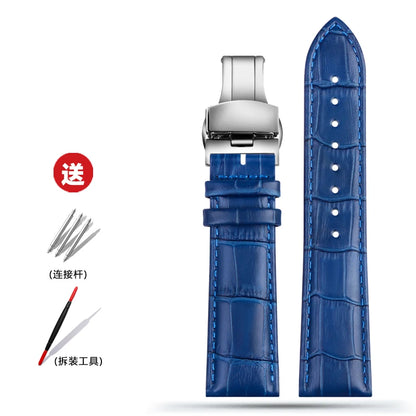 Blue Leather Bracelet for Men and Women, 12mm, 14mm, 16mm, 18mm, 20mm, 22mm for Tissot Longines, Omega Seamaster, Blue, Black, Brown