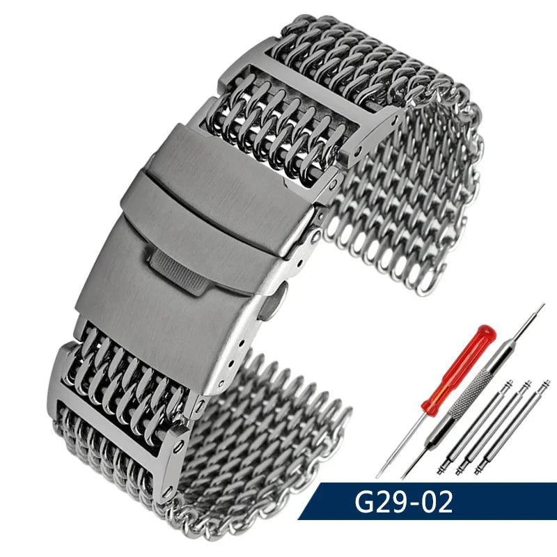 Cinturino in maglia d'acciaio shark diver, 20/22/24 mm, per orologio milanese, Bracciale in tessuto, chiusura doppia, per Breitling Omega