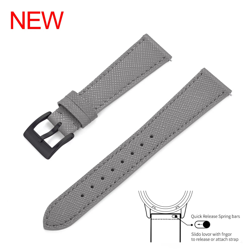 Bracelet de montre Durable en cuir cousu Vintage classique à dégagement rapide 18mm 19mm 20mm 21mm 22mm 23mm 24mm bracelet de montre en cuir Saffiano