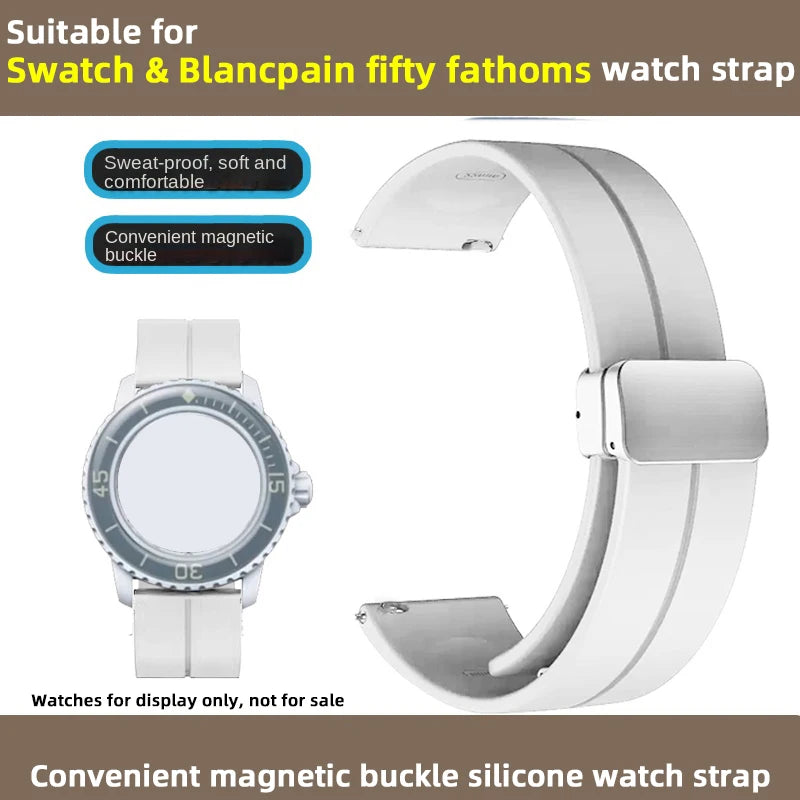 Cinturino in silicone morbido da uomo e donna, per Swatch, Blancpain Fifty Fathoms, Five Ocean, blu, arancione, verde, grigio, strumento, marca Co, 22mm