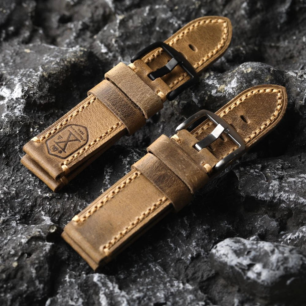Bracciale in pelle di vacchetta con testa tedesca fatto a mano, 20 21 22 23 24 26MM, piegato vintage senza clip, cinturino in vera pelle per uomo, stile vintage
