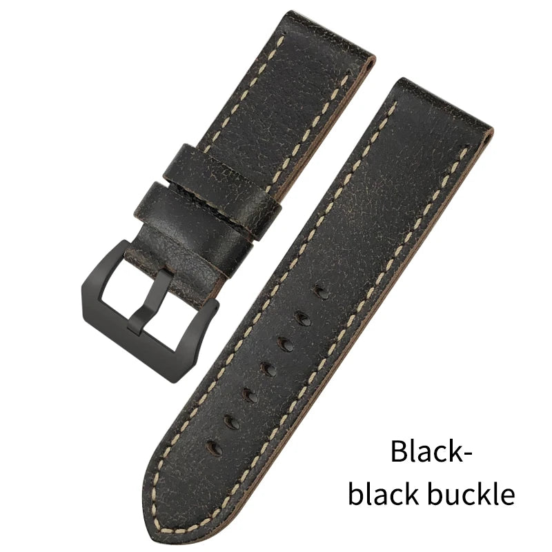 Cinturino per orologio in pelle bovina fatto a mano, 26mm, ricambio per Panerai LUMINOR, fibbia subacquea in acciaio, attrezzi di alta qualità