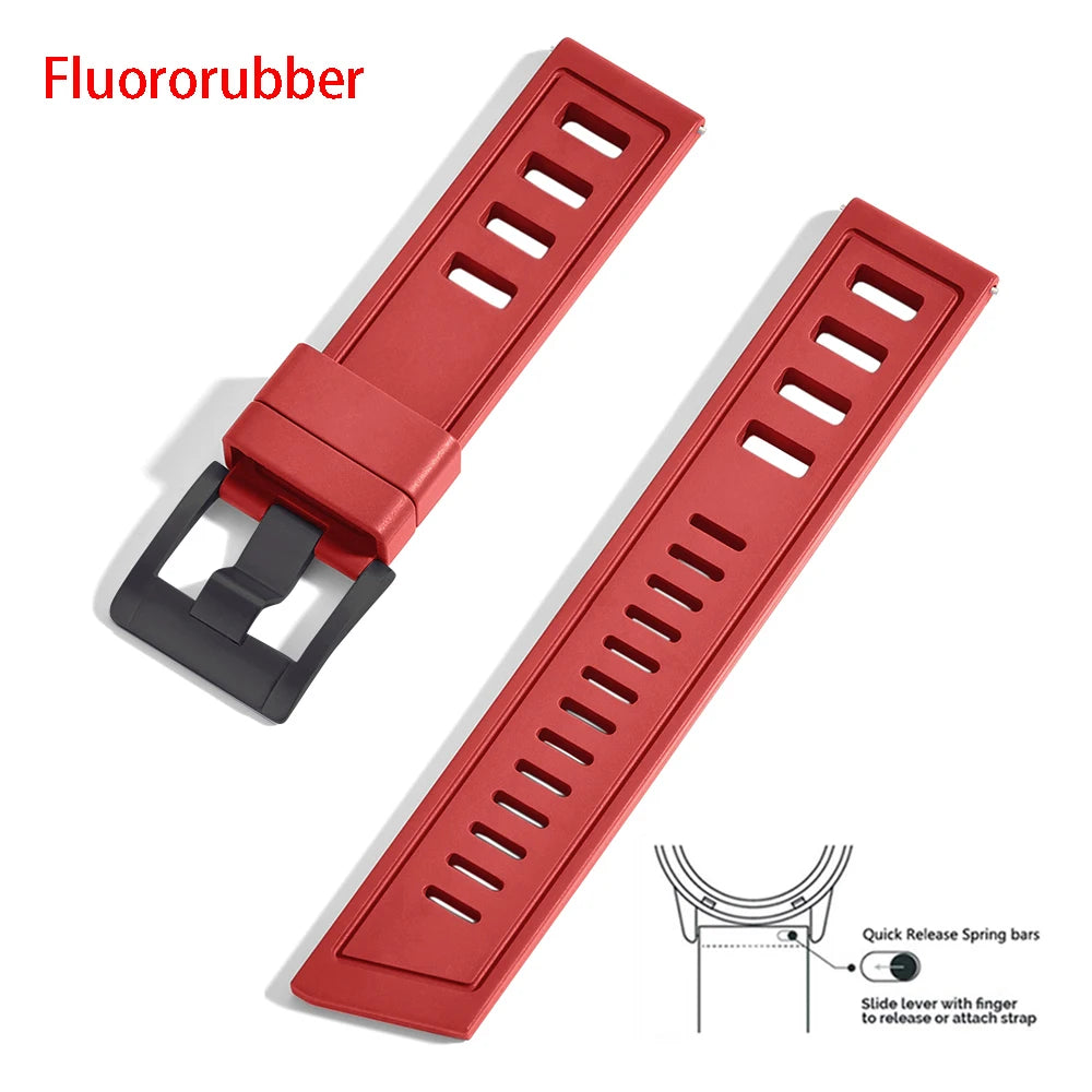 New heavy duty FKM watch strap 20mm 22mm quick release waterproof fluoro rubber watch band 5mm thick unisex suitable for dive sport watch