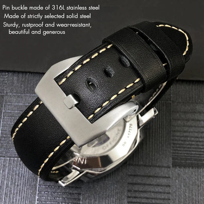 Bracelet de montre en cuir véritable, 24mm 26mm, pour Panerai LUMINOR PAM111 PAM 441, Style rétro, fait à la main