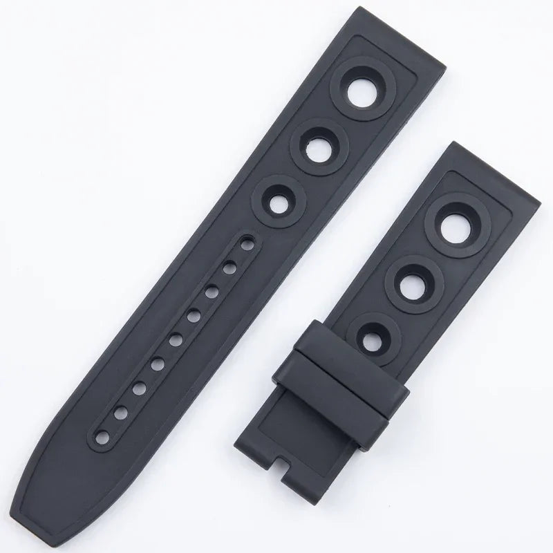 Black FKM Fluoro Rubber Watch Strap, Soft, 22mm, Replacement for Breitling Watch Band, for Superocean Navitimer Avenger Belt