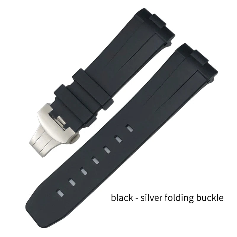 Bracelet de montre en caoutchouc et Silicone 24mm, extrémité incurvée pour PANERAI, boucle pliante, noir, vert, Orange, Bracelets de plongée, outils gratuits