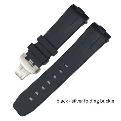 Bracelet de montre en caoutchouc et Silicone 24mm, extrémité incurvée pour PANERAI, boucle pliante, noir, vert, Orange, Bracelets de plongée, outils gratuits