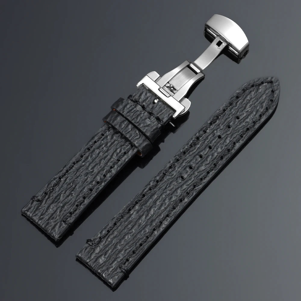 Bracelet en cuir véritable fait à la main pour hommes, pour Seiko, motif peau de serpent et de requin gaufré, bracelet de montre vintage en cuir de vache noir, 18mm, 20mm, 22mm