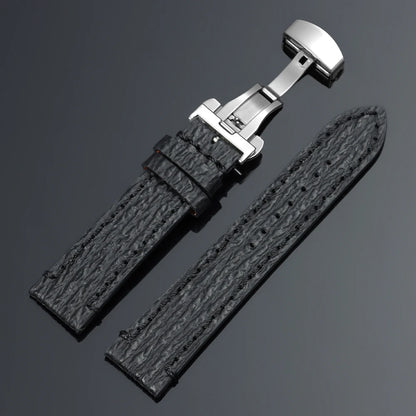 Bracelet en cuir véritable fait à la main pour hommes, pour Seiko, motif peau de serpent et de requin gaufré, bracelet de montre vintage en cuir de vache noir, 18mm, 20mm, 22mm