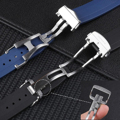 Soft Convex FKM Fluoro Rubber Watch Strap for Longines HydroConquest GMT V.H.P. 21mm 22mm Strap for 41/42mm Dial