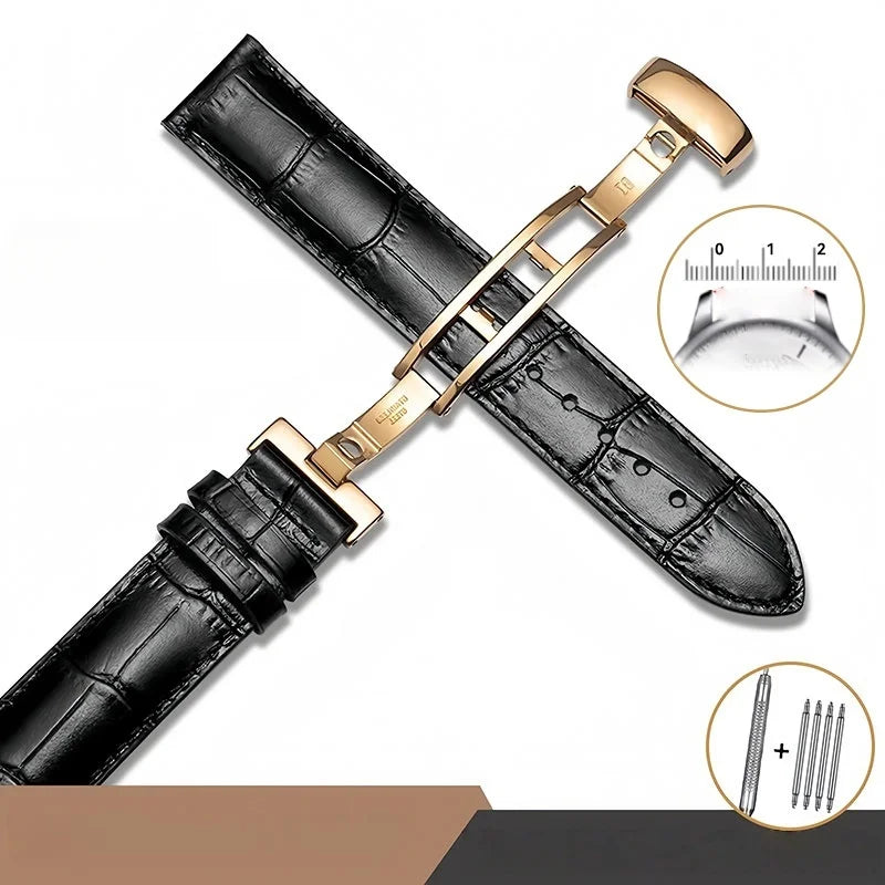 Tissot 真皮表带 - 适用于天梭 T41 力洛克、De Luca、优雅系列男士腕表，尺寸 18mm/19mm/2