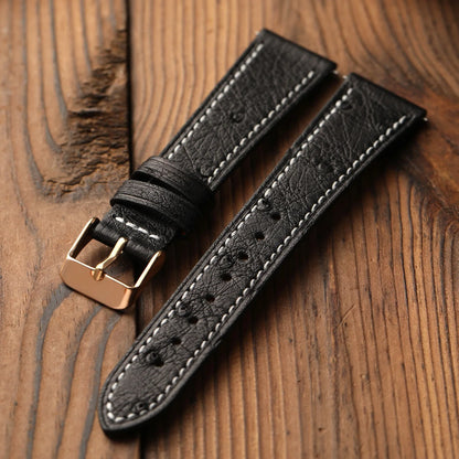 Cinturino in pelle di struzzo fatto a mano, 18 19 20 22 MM, morbido, ultra-sottile, blu, nero, marrone, stile retrò, adatto per orologi vintage