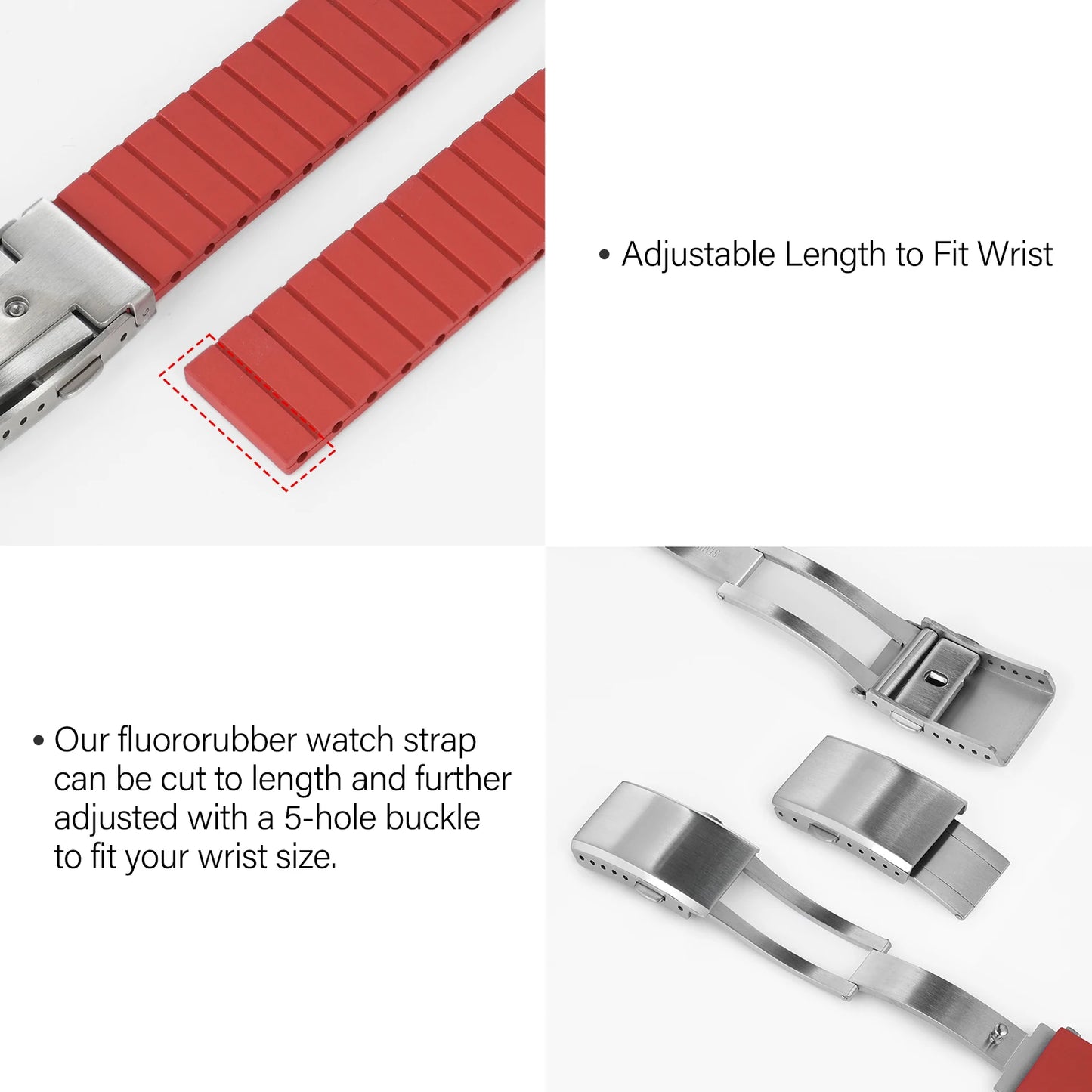 Nouveau bracelet de montre en caoutchouc fluoré CTS 18mm 19mm 20mm 21mm 22mm boucle pliante à dégagement rapide bracelets de montre FKM bracelet pour couper à la taille