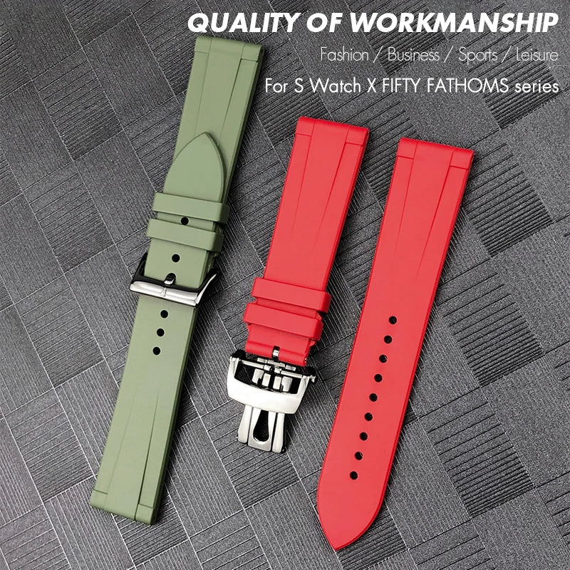 22mm FKM Watch Strap, High Quality, Flexible, Waterproof, Fluoro Natural Rubber, for Blancpain Fifty Fathoms S Watch