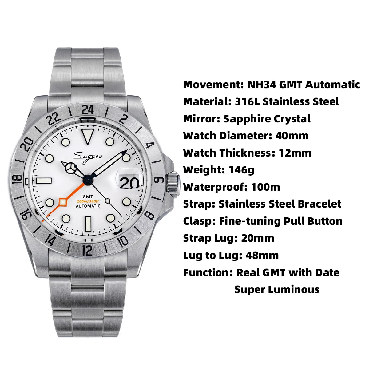 Reloj automático Sugess para hombre S463 GMT - 40 mm