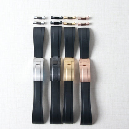 Bracelet de montre en caoutchouc de 20mm pour Yacht-Master Seiko Daytona Submariner, extrémité incurvée avec boucle Endlink, Bracelet en Silicone noir