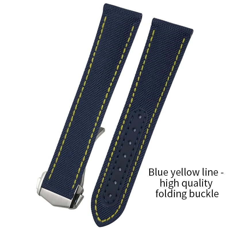 Optical-Nylon leather watch strap, for Omega Seamaster AT150 Speedmaster De Ville, high quality folding clasp, 19mm, 20mm