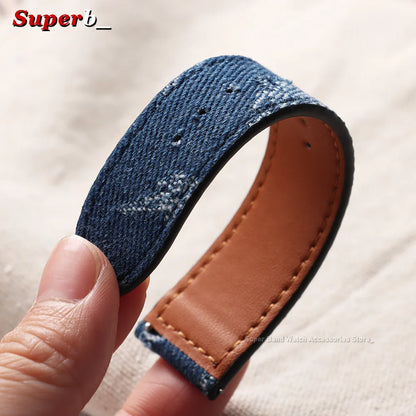 Bracelet de montre en nylon et toile de denim à dégagement rapide 20mm 22mm, bracelets universels en cuir pour Omega et Seiko avec fermoir métallique