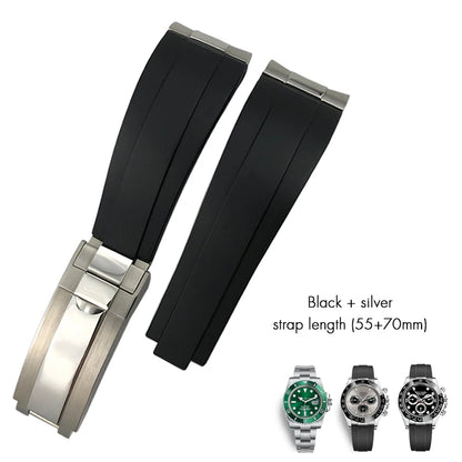 Cinturino per orologio in gomma a maglie metalliche, estremità curva, 20 mm, per orologio Rolex Daytona GMT Yacht Master Submariner, cinturino verde alla moda