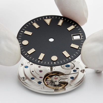 28.5mm watch dials for NH35/NH36 movements with green luminous dials for watch replacement parts no logo