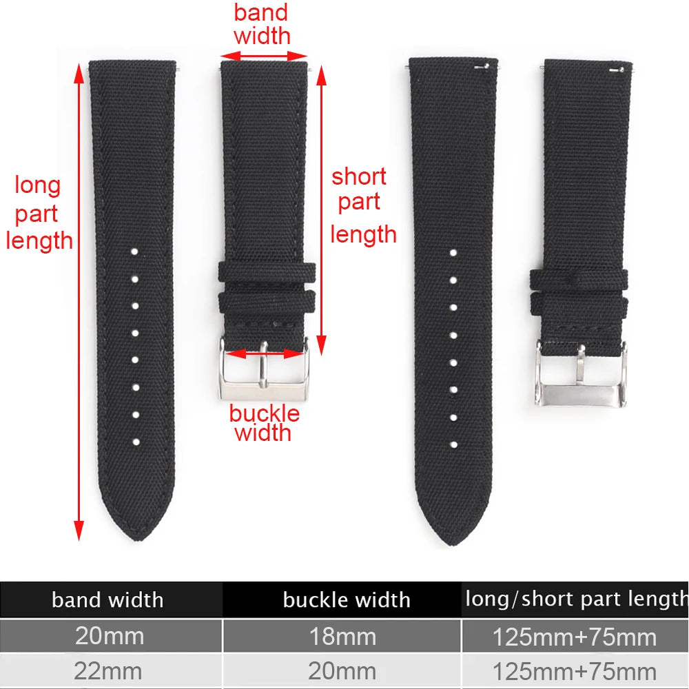 Waterproof voile fabric watch strap, quick-release watch strap, 18mm 19mm 20mm 21mm 22mm 24mm nylon watch strap for Blancpain and Omega
