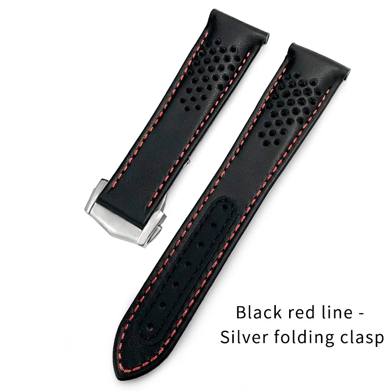 Bracelet de montre en cuir à extrémités courbes, 20mm 21mm, adapté à Omega Seamaster 300 Planet Ocean 600 AT150 Speedmaster, bracelet de montre à boucle pliante
