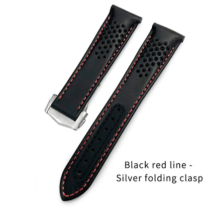 Bracelet de montre en cuir à extrémités courbes, 20mm 21mm, adapté à Omega Seamaster 300 Planet Ocean 600 AT150 Speedmaster, bracelet de montre à boucle pliante