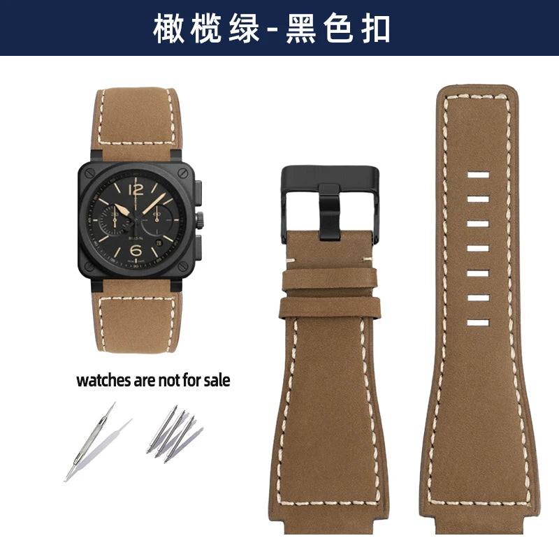Pour bracelet de montre Bell & Ross BR ceinture de montre pour hommes BR01 BR03 bracelet de montre en cuir Bell Ross 35X24mm interface convexe pour hommes