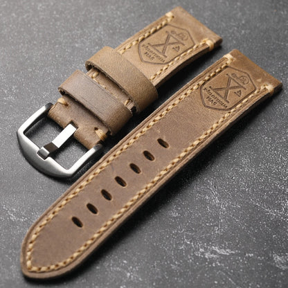 Handmade cowhide leather strap, 20 22 24MM, retro thick style for men, suitable for military watches