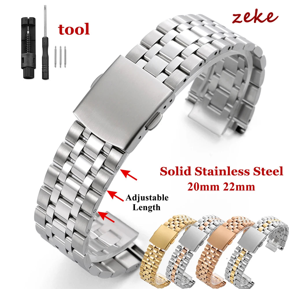 Bracelet de montre de luxe en acier inoxydable massif, 20mm 22mm, pour Tudor pour Omega, en métal, pour hommes et femmes, Bracelet universel en or