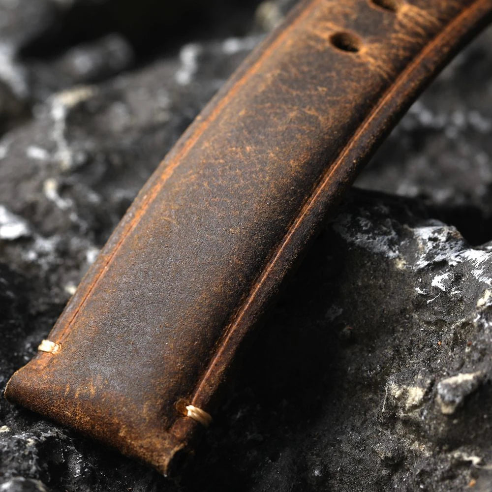 Cinturino per orologio fatto a mano in pelle di vacchetta, 18 19 20 21 22MM, marrone, cinturino in pelle spazzolata vintage, cinturino spesso da uomo