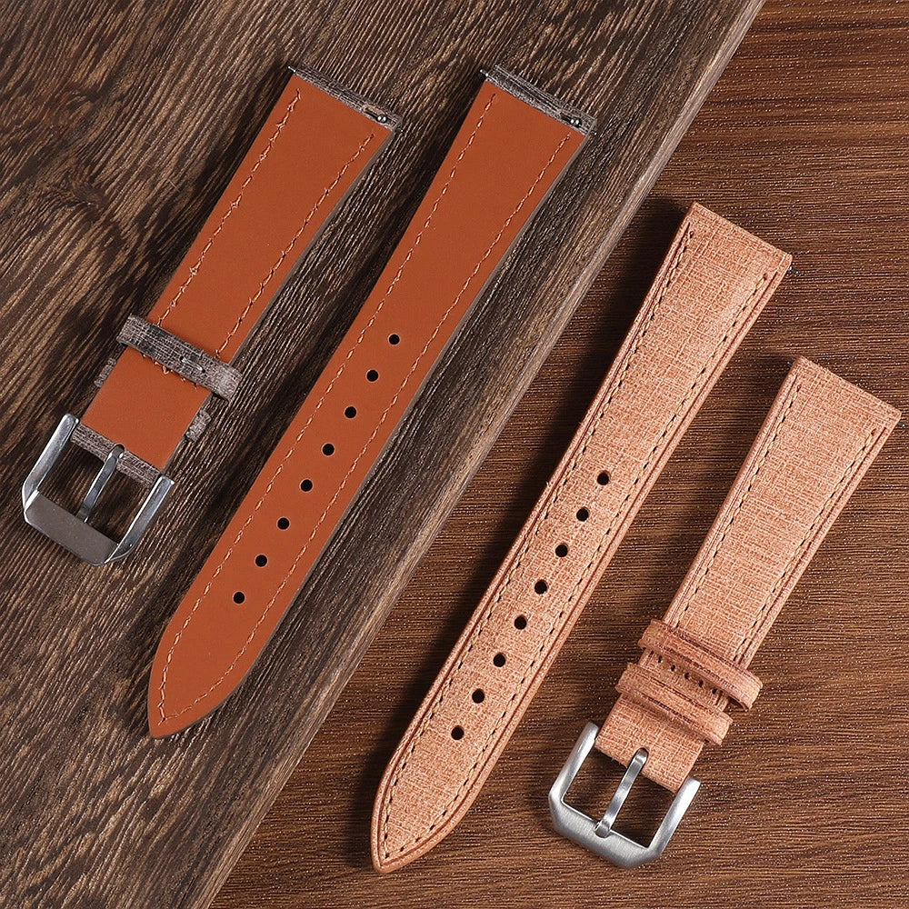Cinturino per orologio in pelle Babele conciata all'italiana, 20 mm/22 mm, cinturino vintage in pelle pieno fiore con trama in lino e fibbia a sgancio rapido.