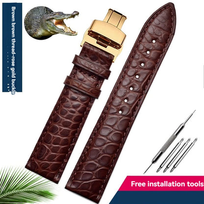 Bracelet en peau de crocodile véritable pour homme et femme, bracelet en alligator, fermoir papillon, Longines, Omega, Mido, Tissot, Rossini, 16mm, 18mm, 20mm, 22mm